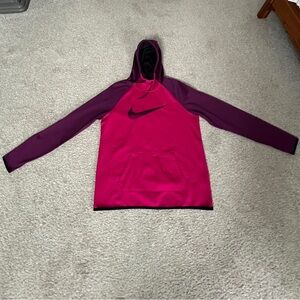 Nike Therma-Fit Pink, Purple Sleeve Black Hoodie, Thumb Holes, Stitched Swoosh
